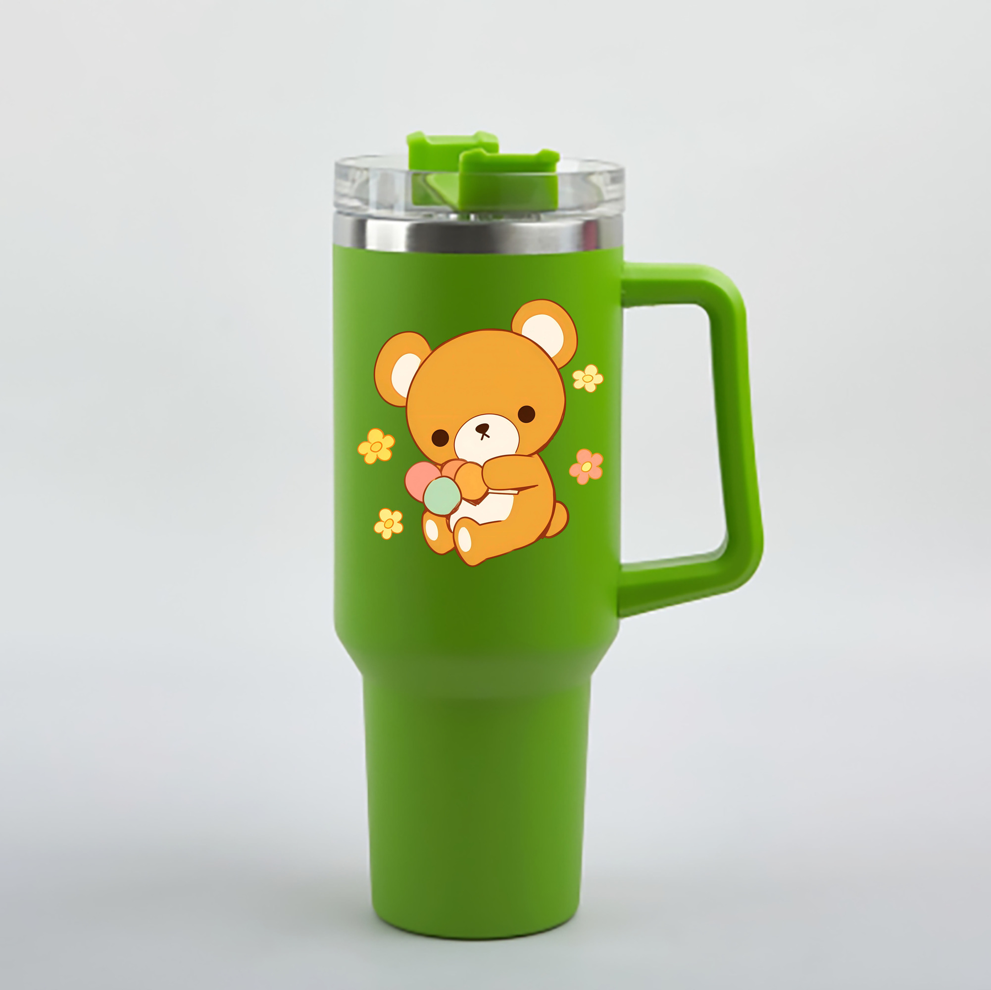 （画像用） リラックマ リラックマ キイロイトリ Rilakkuma Korilakkuma Kiiroitori 1200mL車用タンブラー - クリスタルステッカー（プラスチックストロー付き）